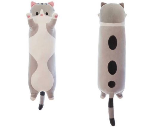 Lovely Plush Cat Doll Cute Cartoon Soft Stuffed Kitten Pillow Long Throw Sleeping Toy Gift for Kids Girlfriend Multiple Size (Grey,50cm/19.6in)