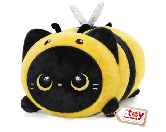 Cute Black Cat Bee Plush Pillow, Kawaii Plushies Bee Stuffed Toy, Kitten Plushies with Honeybee Outfit Costume, Soft Squishy Bee  (8 Inch)