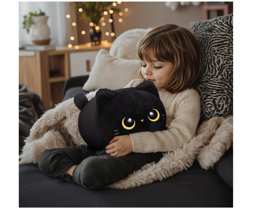 Black Cat Plush, Cute Cat Plushies Toy, Soft Kitten Plushie Cuddle Pillow, Anime Plushie Doll, Cute Stuff Toys Gift for Girls, Boys and Males (8 Inch)