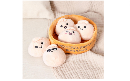 Emotional Support Dumplings by Relatable, Cuddly Stuffed Animals and Toys, Squishy Toys and Plushies, Great Gift Ideas for Loved Ones of All Ages, Includes 5 Plushies with Carrying Basket