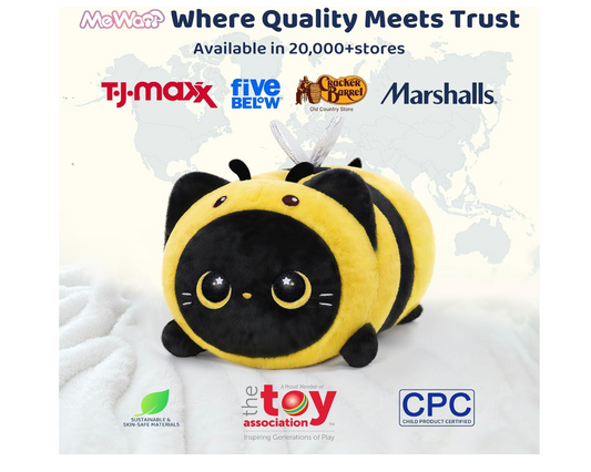 Cute Black Cat Bee Plush Pillow, Kawaii Plushies Bee Stuffed Toy, Kitten Plushies with Honeybee Outfit Costume, Soft Squishy Bee  (8 Inch)
