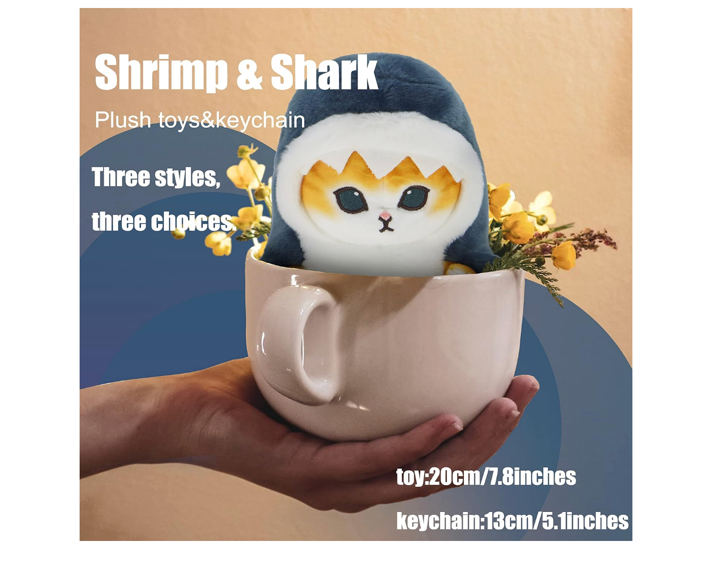 Kawaii Shark Cat Plush Toy Stuffed Animal Doll, Soft Pillow  (Shark cat, 20cm/7.8in)